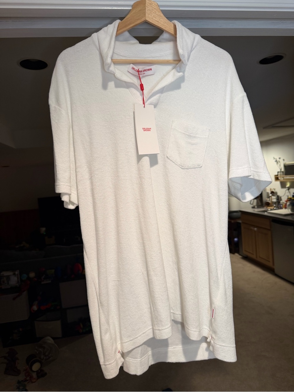 Orlebar Brown White Terry Hooded Short-Sleeve Polo, NWT